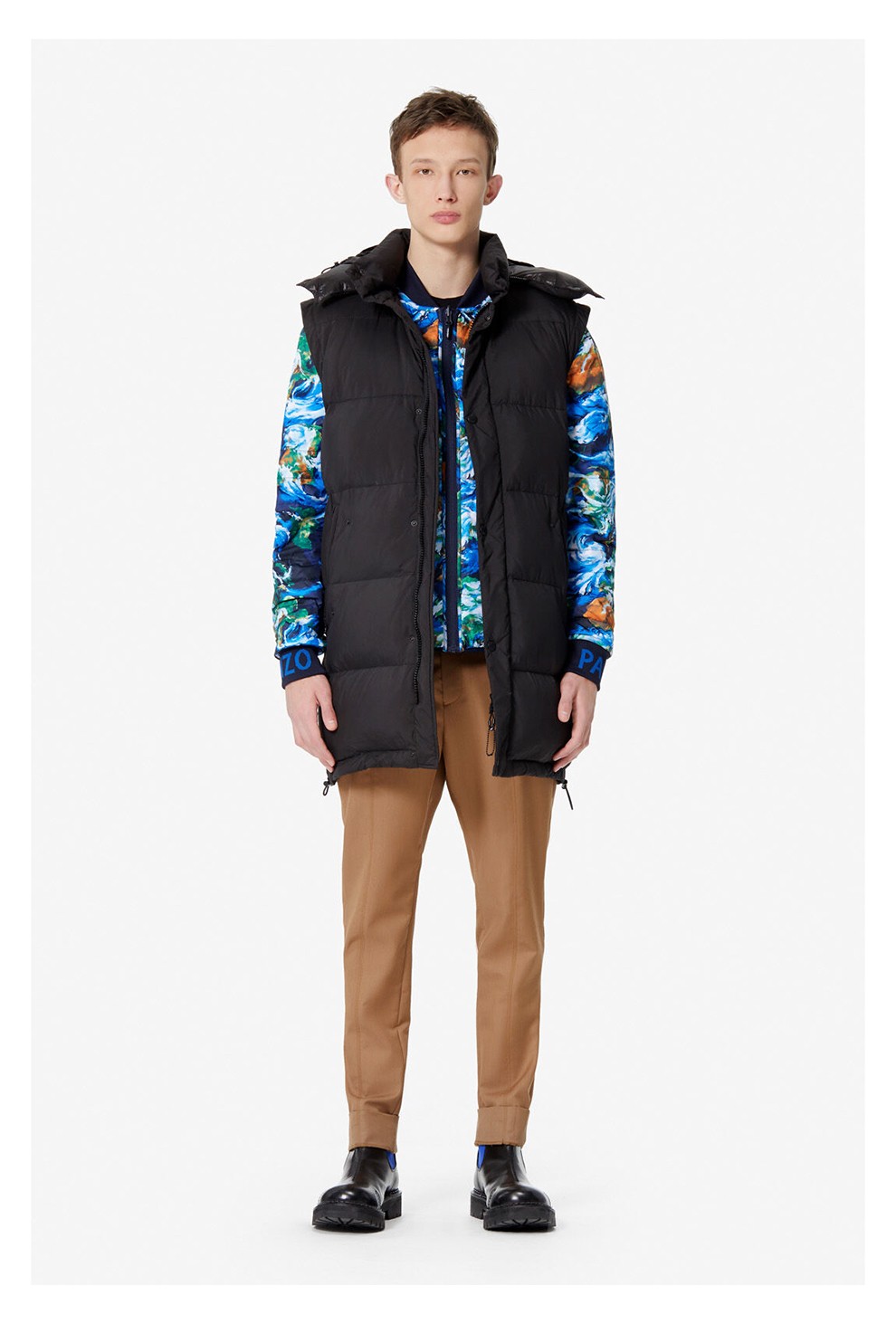 kenzo高田贤三男士尼龙长款羽绒服连帽夹克外套f965ou6291nw99黑色xl