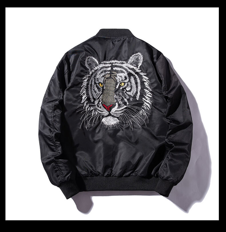 jingzhouge香港潮牌秋冬夹棉外套男韩版潮流老虎刺绣飞行员夹克青年