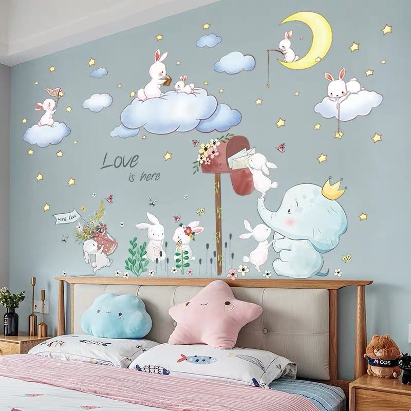 壁纸贴画背景墙装饰品公主儿童房间卡通贴纸贴画女孩卧室床头背景装饰