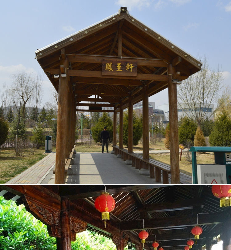 长廊凉亭庭院防腐木户外古建木制走廊乡村连廊实木凉亭文化走廊 木瓦