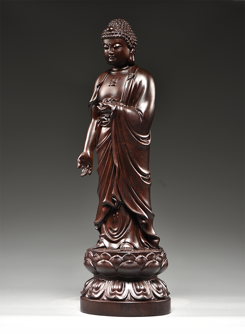 今轩堂黑檀木质雕阿弥陀佛大势至菩萨观音菩萨佛像西方三圣佛像雕刻