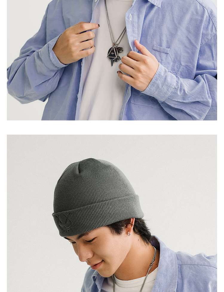 沐悠羽白色韩版潮牌冷帽女小恶魔刺绣秋冬毛线帽男大头围街头嘻哈针织