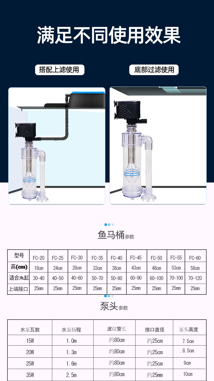 鱼马桶粪便分离器自动吸便收集器底滤三合一循环泵上滤鱼缸过滤器fc
