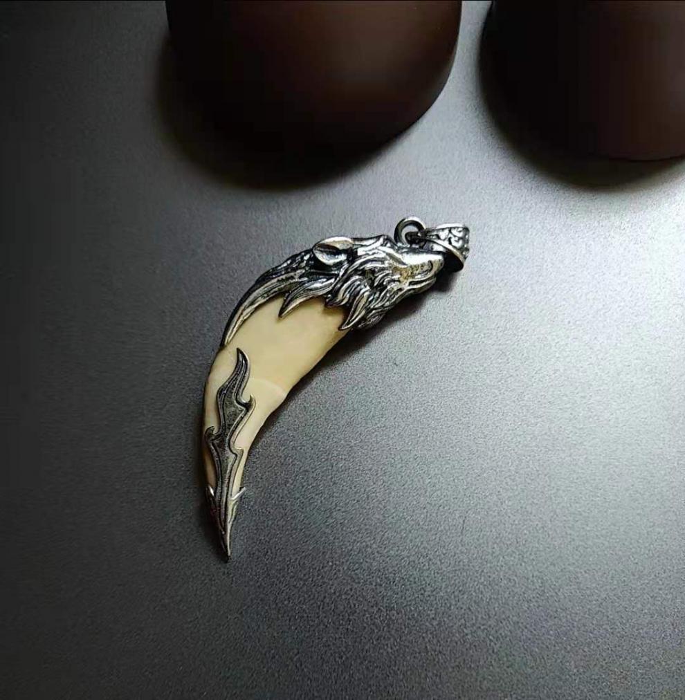 狼牙吊坠套99包同款黑狗牙防裂新品银饰吊坠搭配镶嵌保护套送闺蜜老公