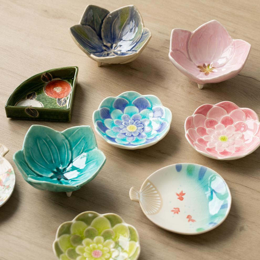 日本进口濑户烧手绘釉下彩陶瓷碟彩虹樱花桔梗渐变色蘸料碟子碗盘紫色