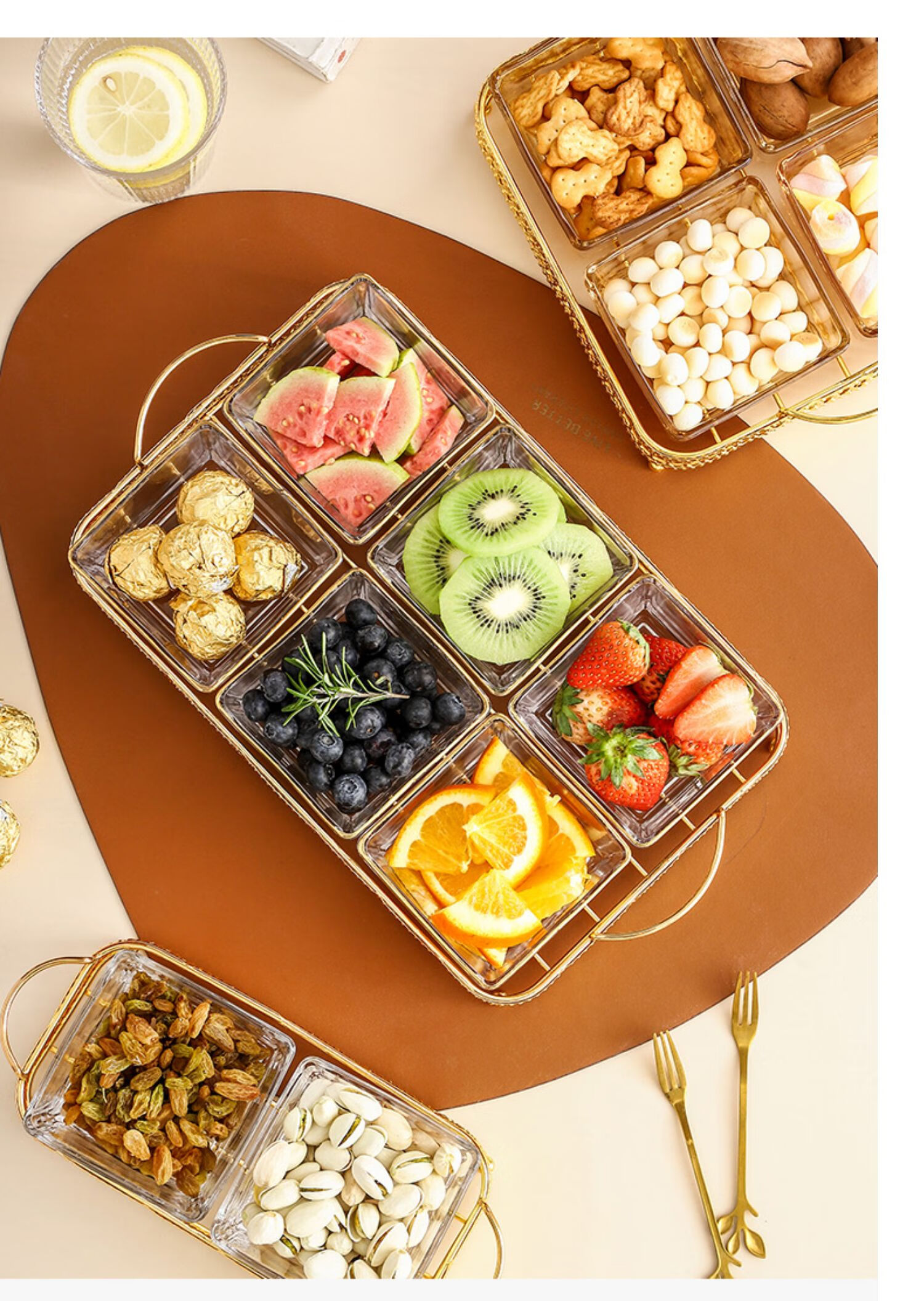 北欧家用金边玻璃糖果盘零食水果盘金属托盘零食碟小吃干果酱料碟