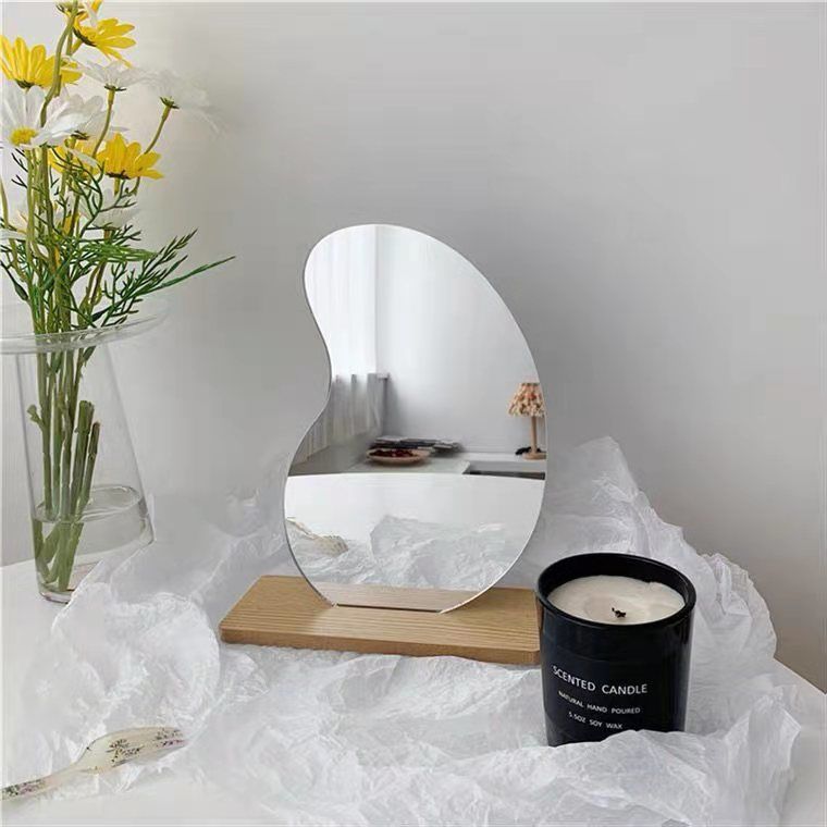 【莫熙儿推荐】不规则镜子ins风桌面台式异形化妆镜女 学生宿舍木质可