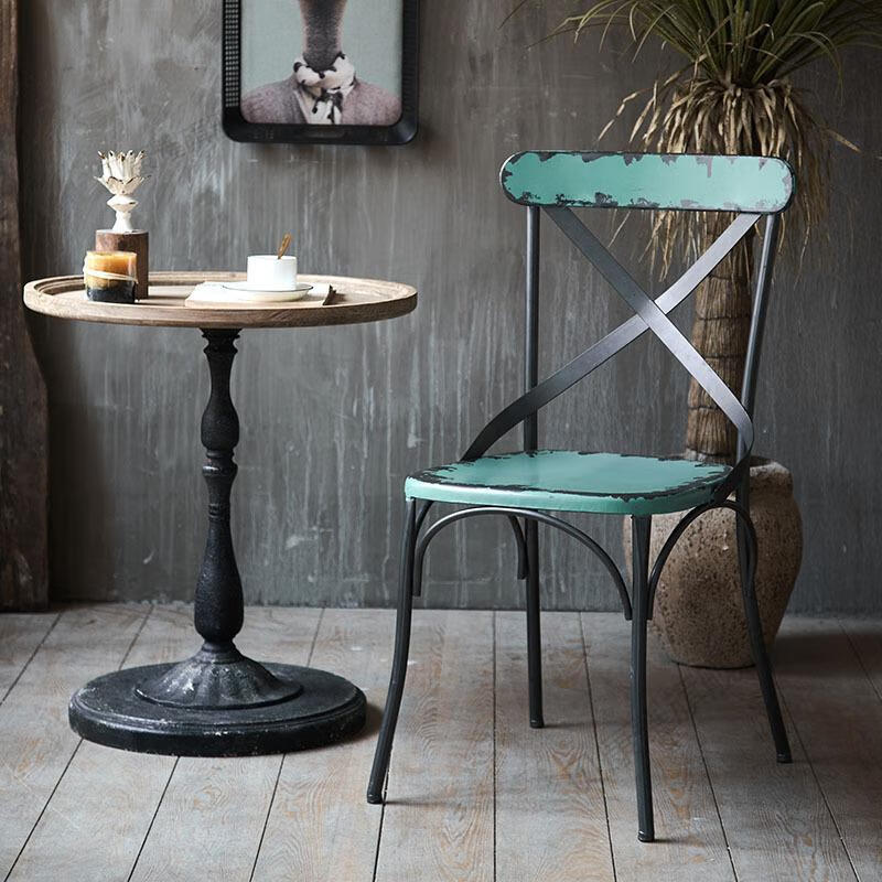 美式复古实木小茶几个性创意小户型阳台边角几民宿咖啡圆桌子a353绿色