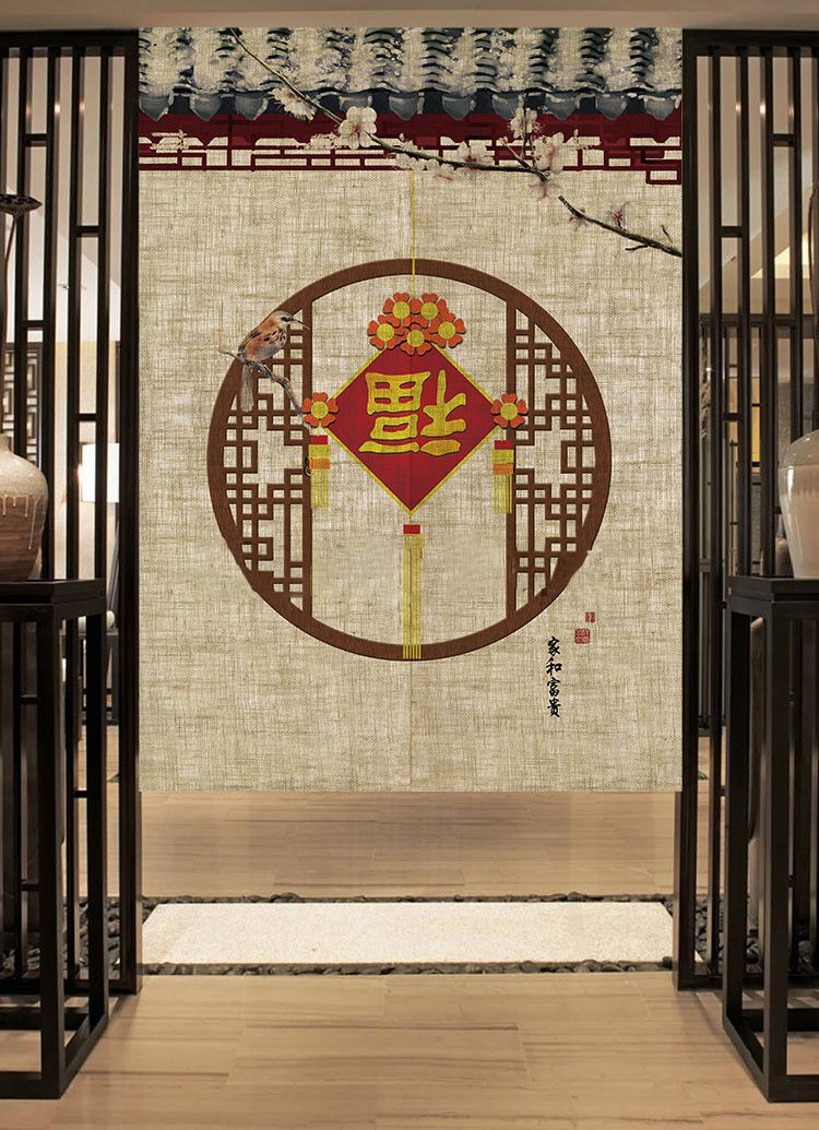 布艺门帘新中式门帘半帘民俗古风禅意布帘卧室客厅布帘短款帘厕所厨房