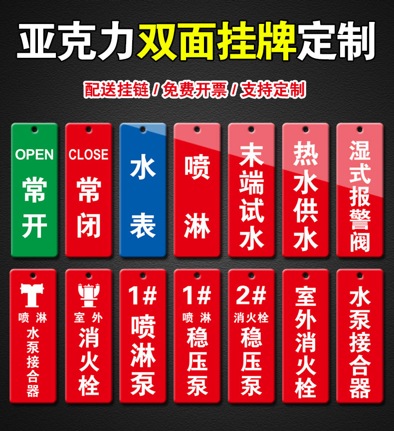 噴淋閥標牌吊牌水錶末端試水設備常開常閉管道標牌bf14雙面掛牌7x20cm