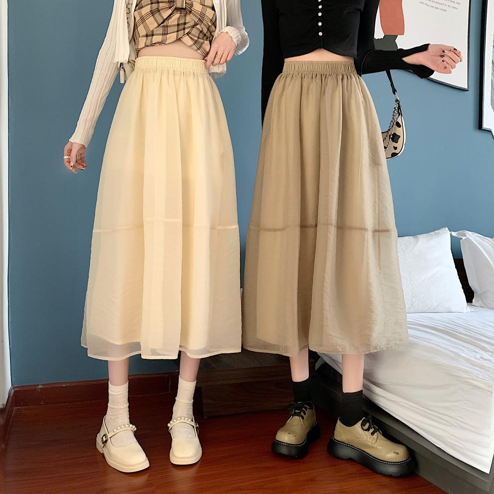 气质中长款半身裙春夏年新款中长款字裙子纱裙高腰伞裙显瘦网纱半身裙