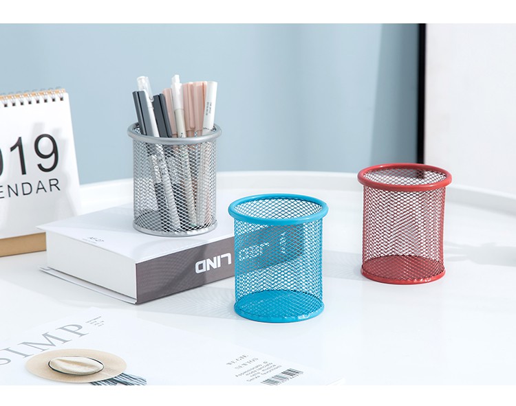 圆形网格笔筒学生办公桌笔筒创意时尚多功能笔筒笔桶桌面收纳盒方形