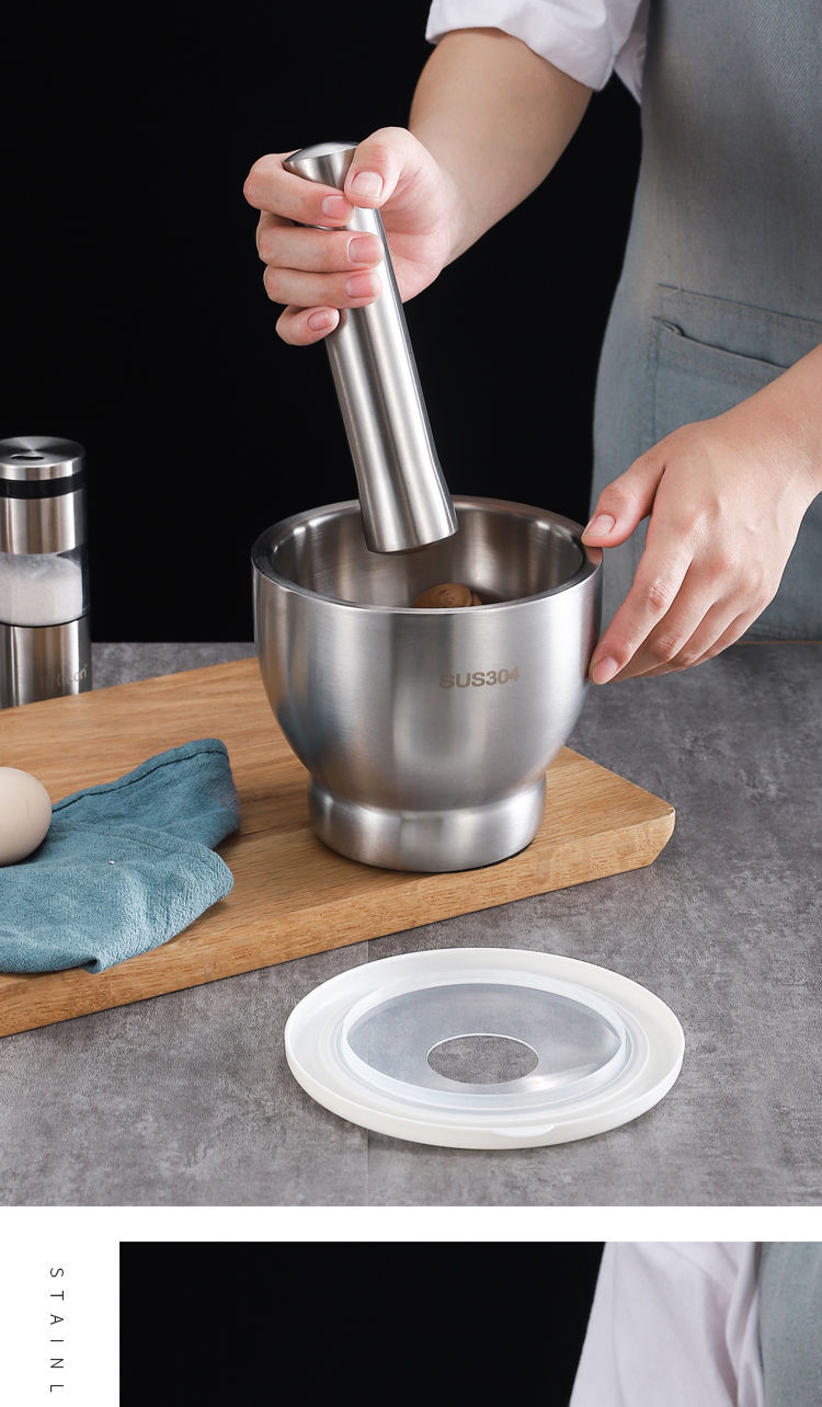 304不锈钢捣碎器实心捣蒜器家用老式研磨器捣药罐手动蒜泥器擂钵304