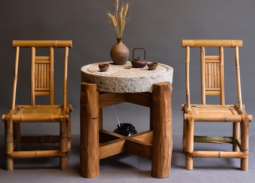石磨茶盘茶台桌子老磨盘旧石器茶托茶具木架磨片石桌石凳组合摆件成套