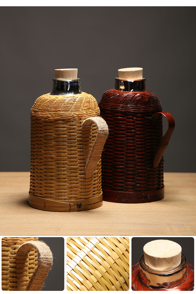 60保温壶家用竹编家用热水瓶老式传统热水壶复古开水瓶玻璃内胆保温