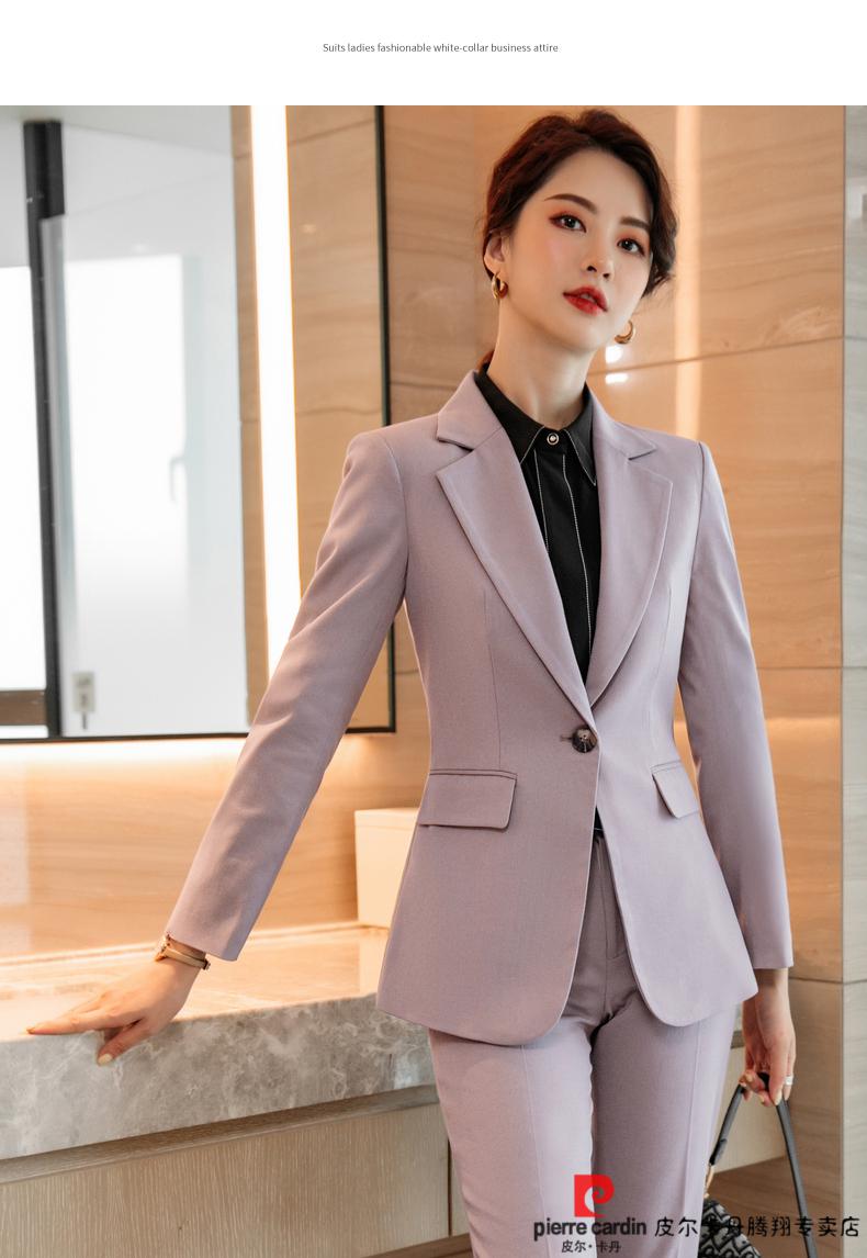 皮尔卡丹轻奢高档女装秋冬职业装气质女神范深蓝色西装套装女2021年