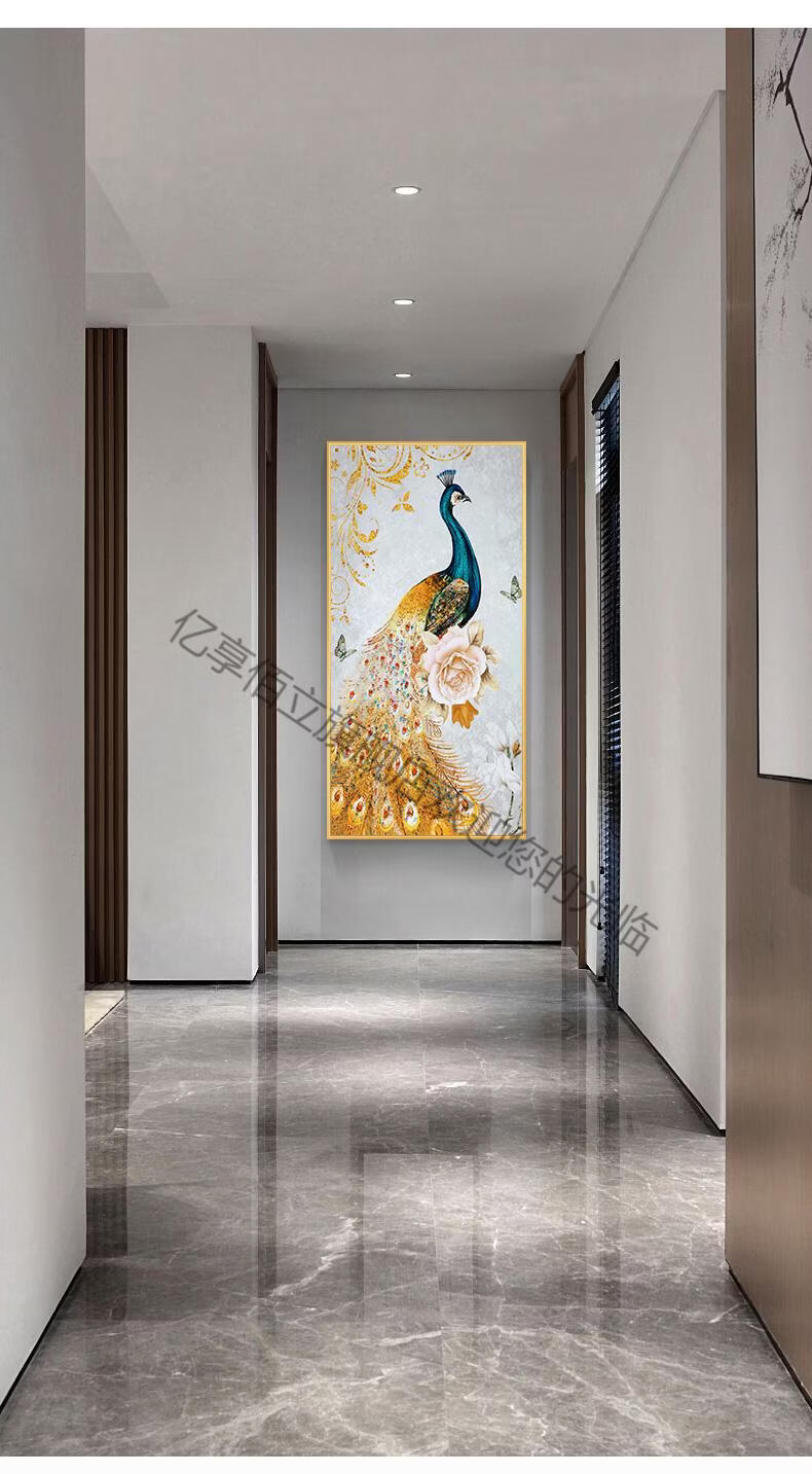 轻奢高端玄关装饰画别墅入户门厅壁画北欧轻奢晶瓷画入户玄关装饰画竖