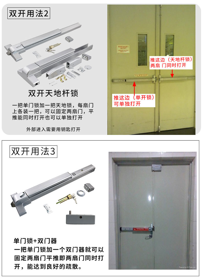 平推式防火门锁消防通道推杆锁楼道安全逃生门锁单双天地锁带报警烤漆