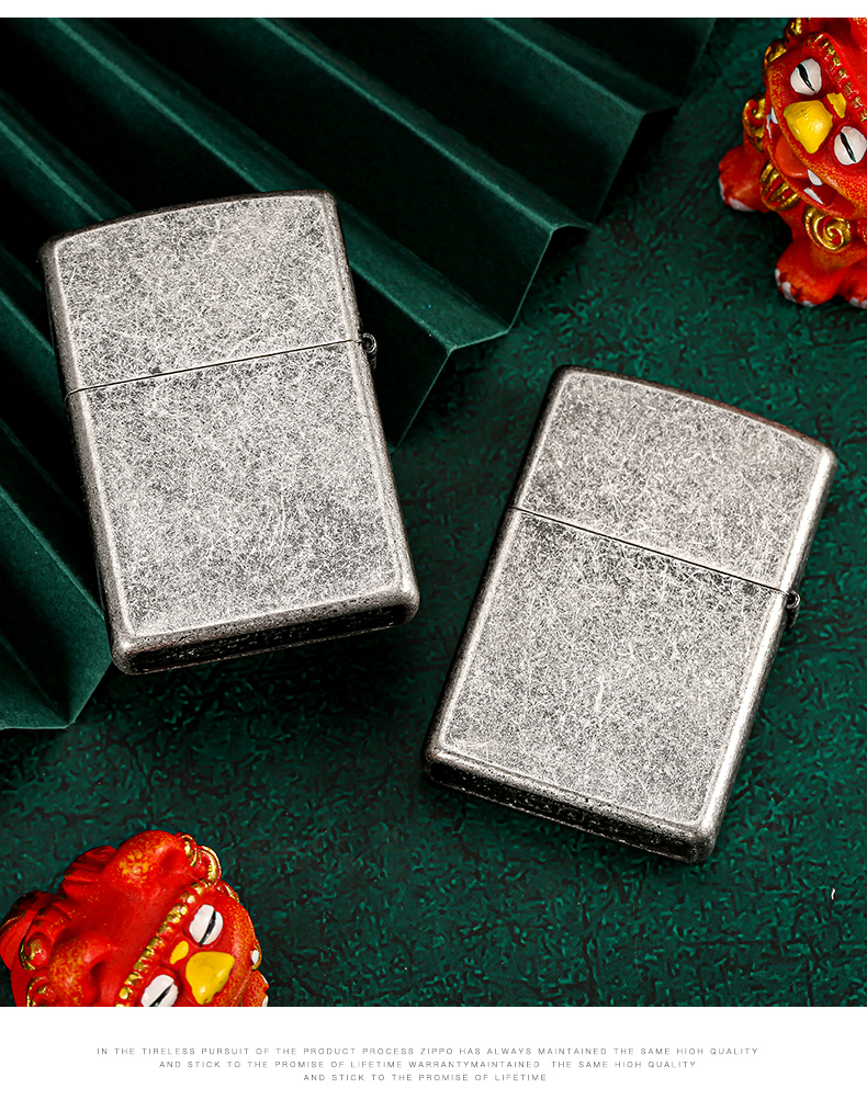 zippo正版打火机 仿古银雕刻防风煤油打火机男士送礼 醒狮礼盒装 醒狮