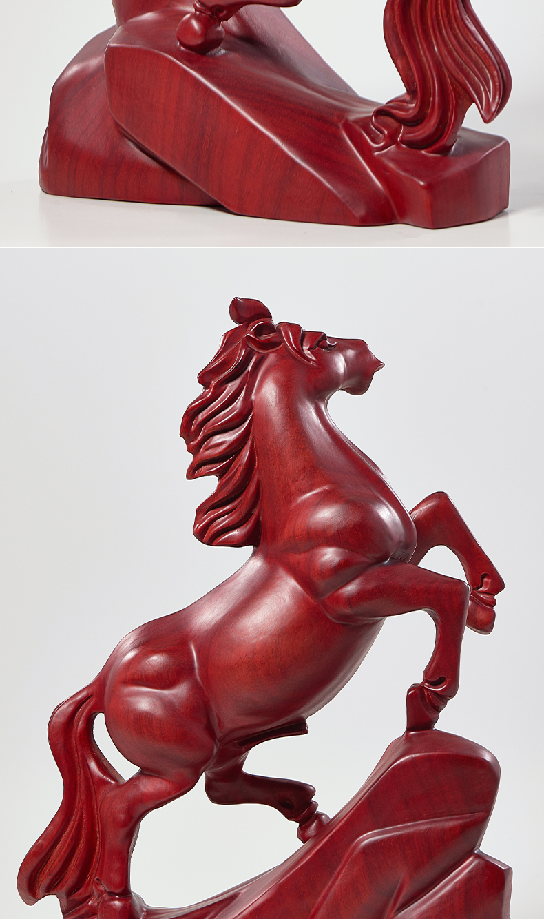 木雕马摆件办公室工艺品店铺居红檀实木质红马木马摆件 红檀木马摆件