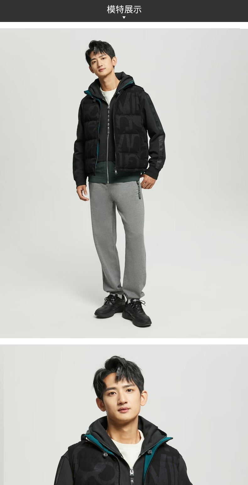 ck jeans22秋冬男女情侣中性双面穿印花立领连帽羽绒马甲j400266 beh