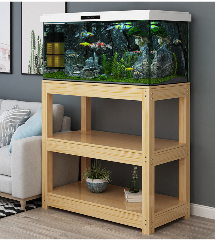 定做鱼缸架子鱼缸底柜鱼缸柜子松木底座乌龟缸架子客厅水族箱 原木60*