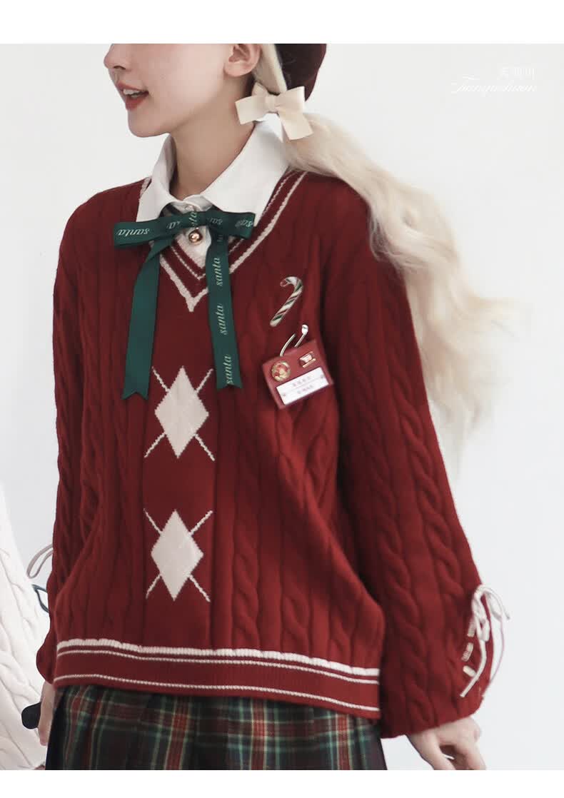 天羽川jk毛衣秋冬季女上衣套头长袖圣诞节限定款衣服内搭雪 毛衣白色