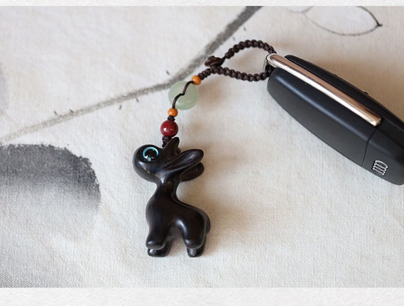 檀木小鹿车载吊坠男女创意高档挂饰品一路平安食梦鹿黑檀木手机链款