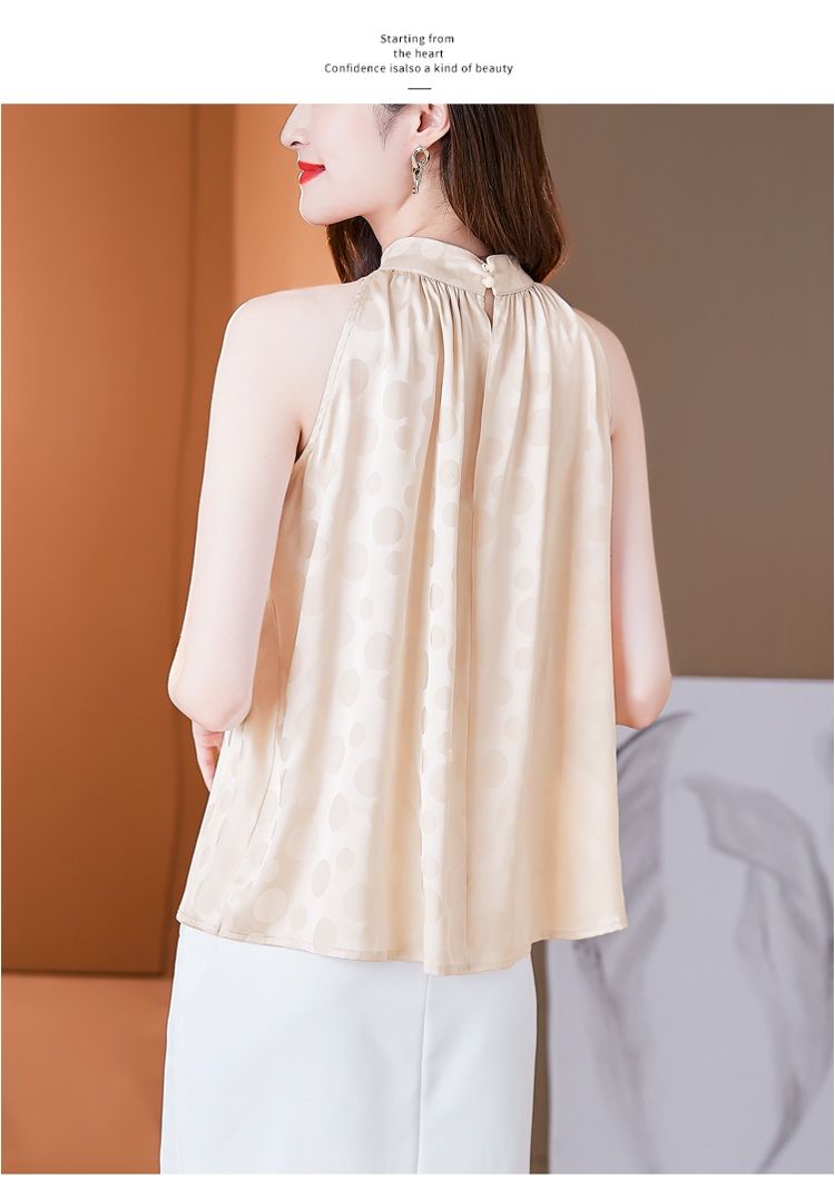 吊带背心打底薄款无袖真丝衬衫上衣女夏挂脖吊带背心桑蚕丝设计感小众