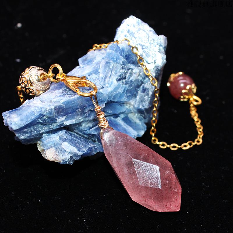 天然水晶灵摆石头红色草莓晶矿物水滴形男女吊坠项链雅靓典生日礼物