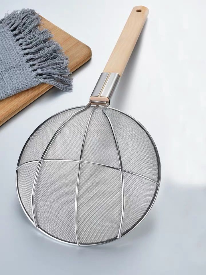不锈钢过滤网筛芝麻捞油炸漏勺笊篱密网木把大漏网勺木柄炸篱勺超密网