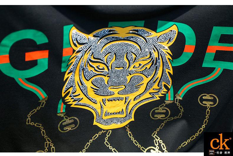 huadu ck意大利国际轻奢侈品大牌男装潮牌卡通老虎头短袖t恤2022夏季