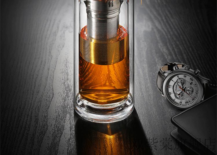 清水玻璃杯大容量清水玻璃杯双层男女士便携耐热家用杯子带学生随行