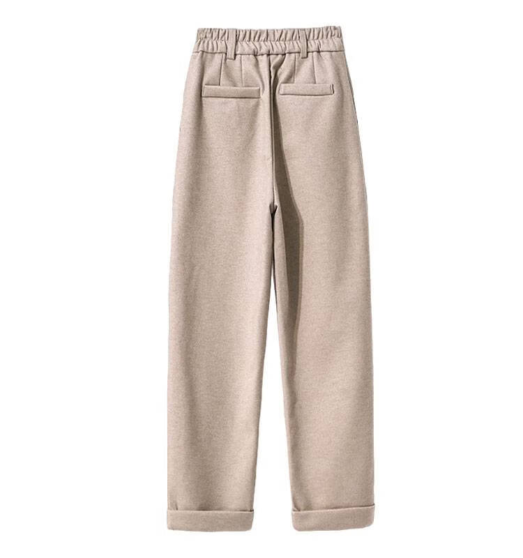 毛呢裤子女秋冬直筒高腰秋冬季尼子裤妮子库子显瘦女生女士乐卉黑色l