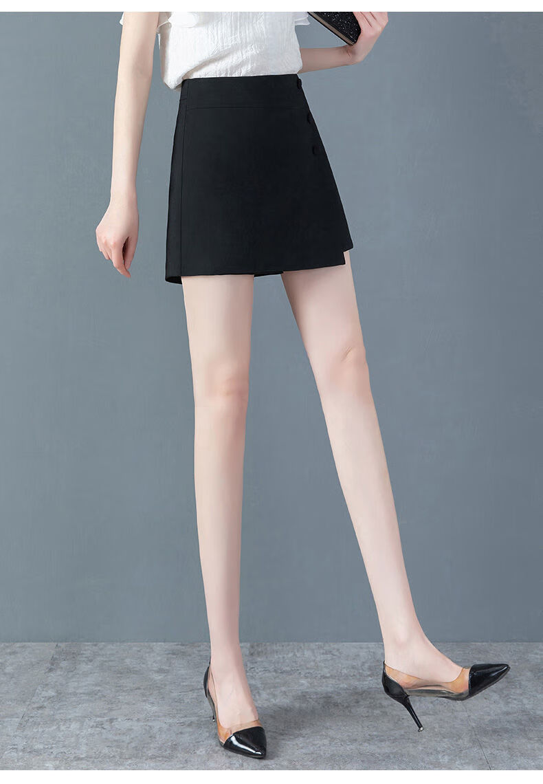 2021秋冬新款裙裤女高腰假两件短款西装短裤女不对称宽松裤裙外穿阔腿