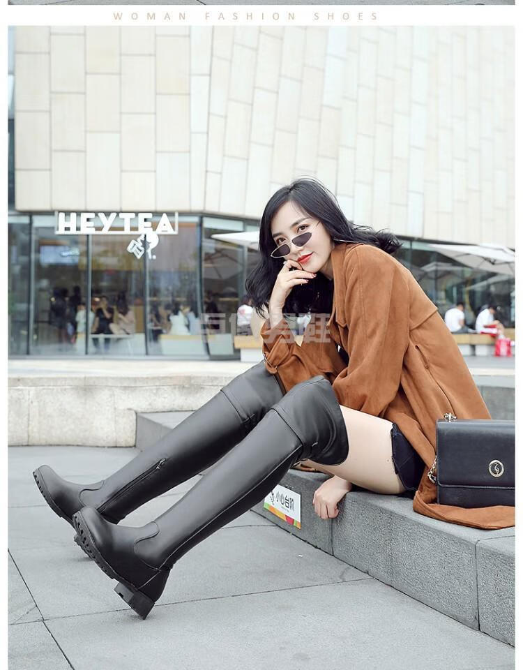 胖mm大码过膝长筒靴女48大码靴过膝长靴膝部双排皮扣