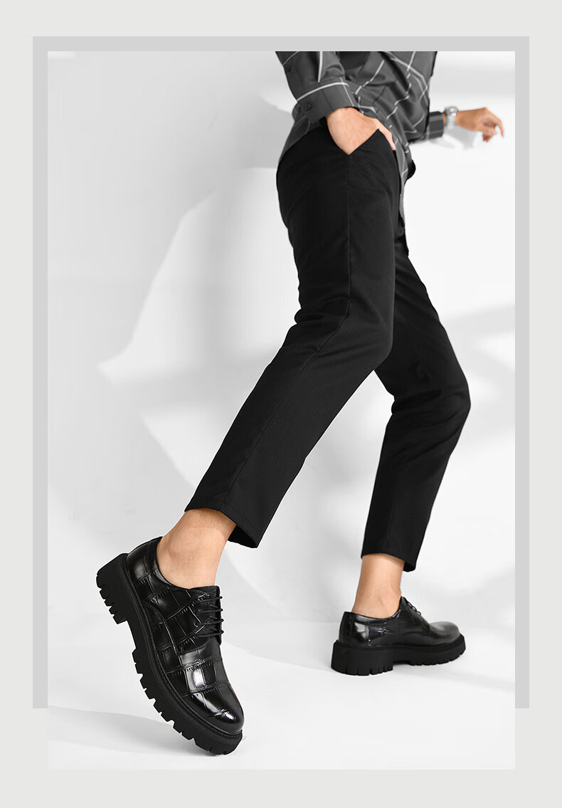 七匹狼大头皮鞋真皮西装男鞋秋冬季厚底结婚新郎鞋商务正装皮鞋男黑色