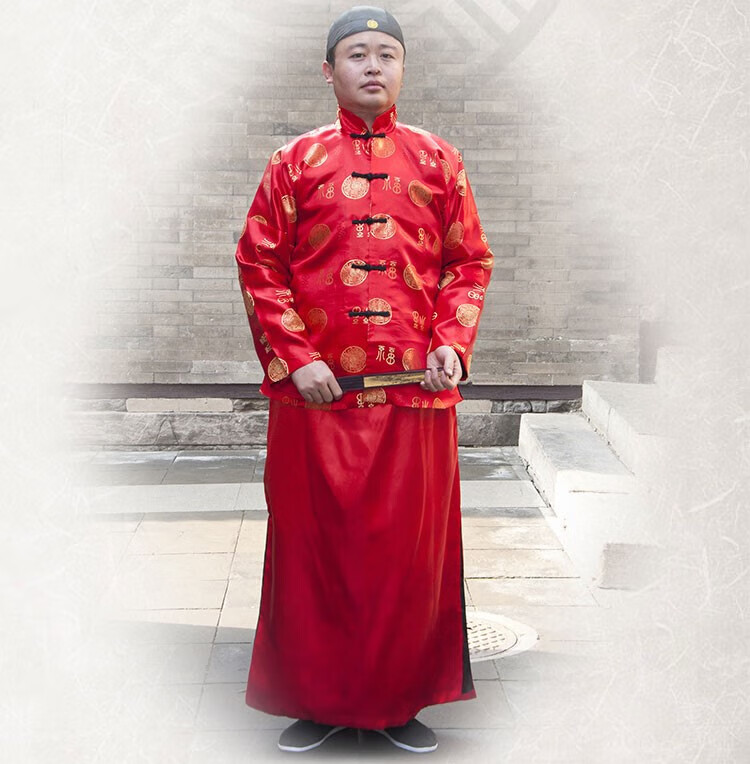 阿哥唐装男结婚新郎装地主服装掌柜马褂清朝老爷古装演出服民国衣