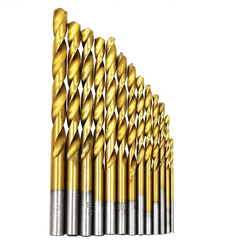 不锈钢钻头高速钢直柄麻花钻13支套装1565mm组合镀钛钻头钻咀木材塑料