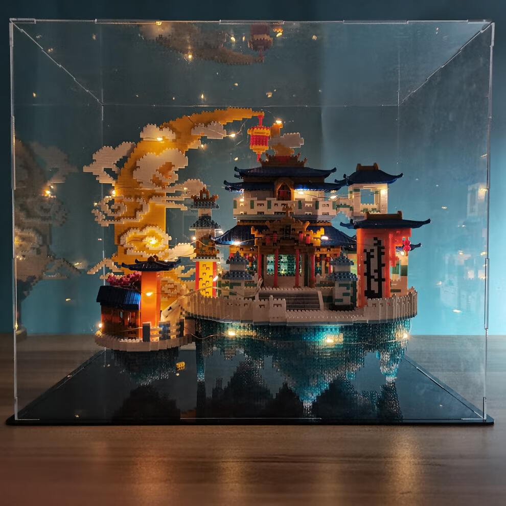 高难度中国风大型建筑模型积木拼装玩具 广寒宫8008颗粒亚克力套装  4