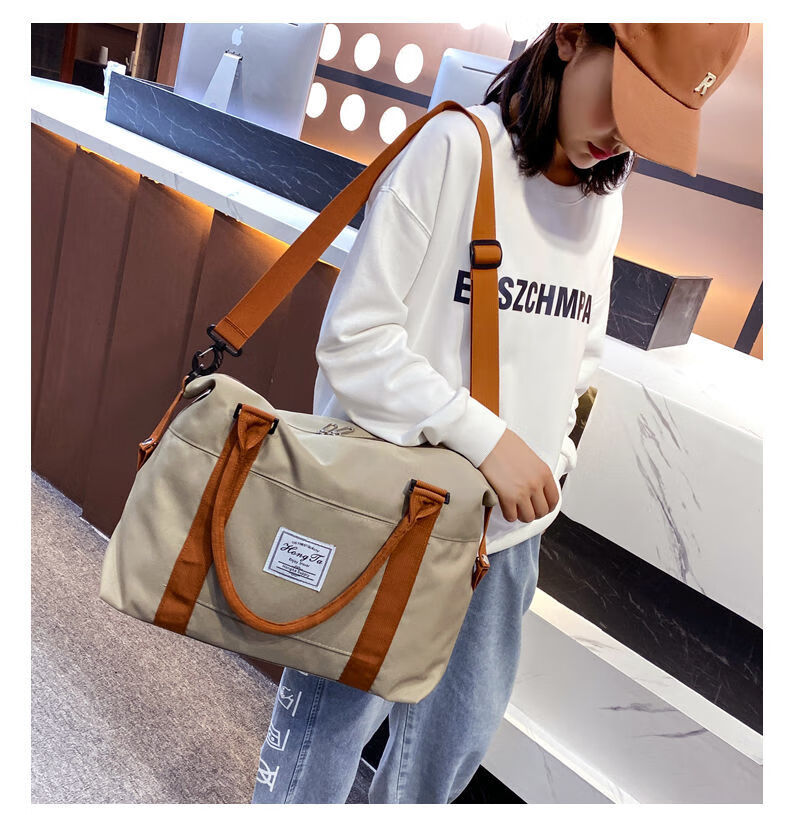 短途旅行包女行李包收纳袋子旅游手提包学生大容量帆布轻便出差包蓝色