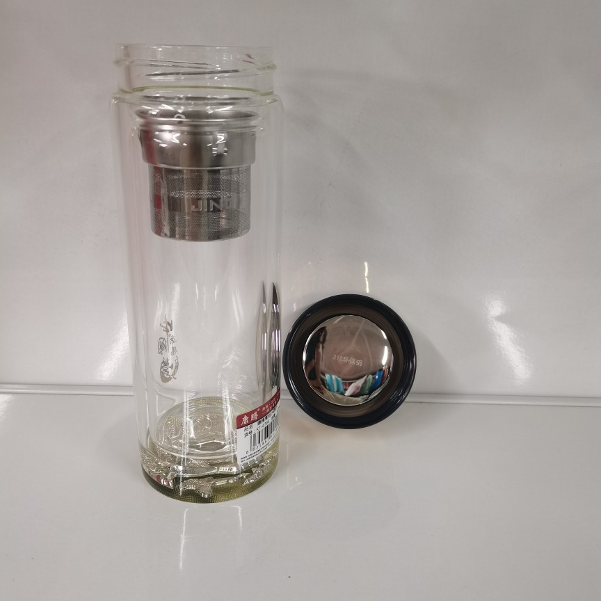 康腾水晶玻璃杯 康腾鹏程万里双层水晶玻璃杯泡茶水杯便携式防烫隔热