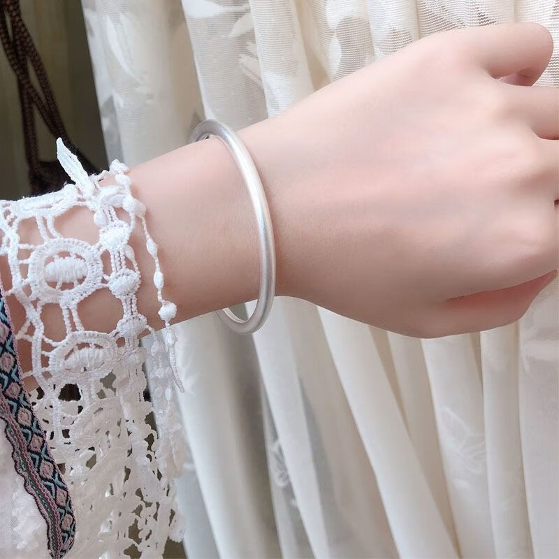 古法银镯子9999足银手镯素圈手镯保平安不掉色年轻人一男一女 两世欢