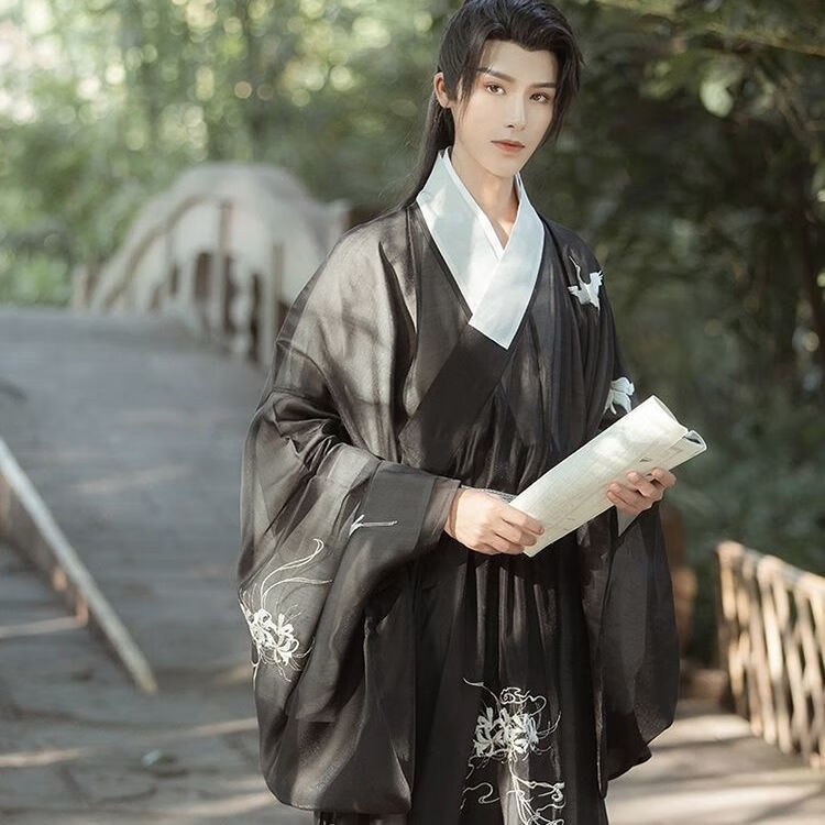 汉服明制道袍鹤莲语超仙广袖交领刺绣改良古装男女情侣春侠客书生大码