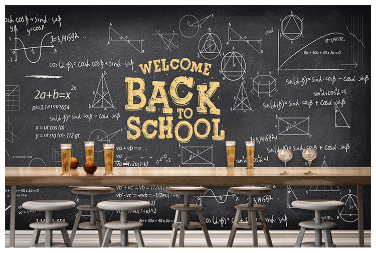 复古怀旧墙纸黑板手绘数学公式涂鸦壁纸酒吧奶店3d创意壁画 无缝植绒