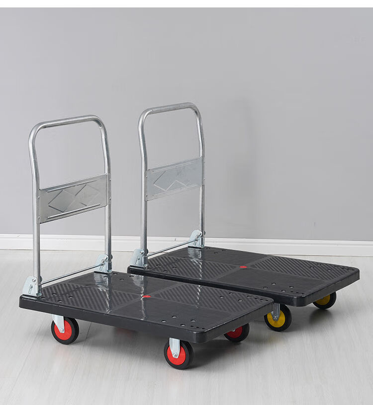 静音拉货小推车加厚重型平板车家用轻便四轮小拉车折叠搬运手推车黑微