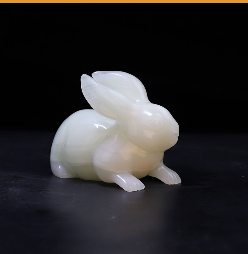 枳之家 白玉兔摆设乔迁送礼创意阿富汗玉玉兔摆件生肖兔生日礼物祝寿