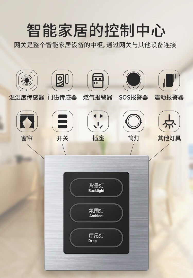 控制面板wifi全屋手机远程灯光灯控智能家居zigbee一位开关功能键款
