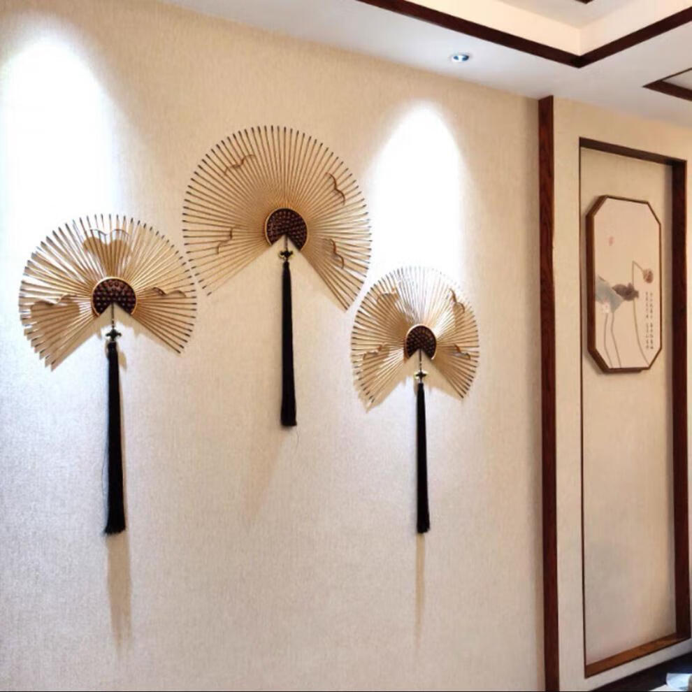 2022新款古风墙饰扇子挂墙装饰新中式铁艺壁挂古风扇子墙上装饰品轻奢