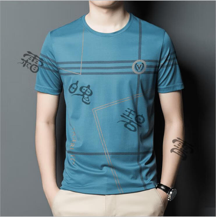 抖音同款宾利男装休闲衫冰丝t恤2021丝光棉圆领男短袖不起皱v黑色165m